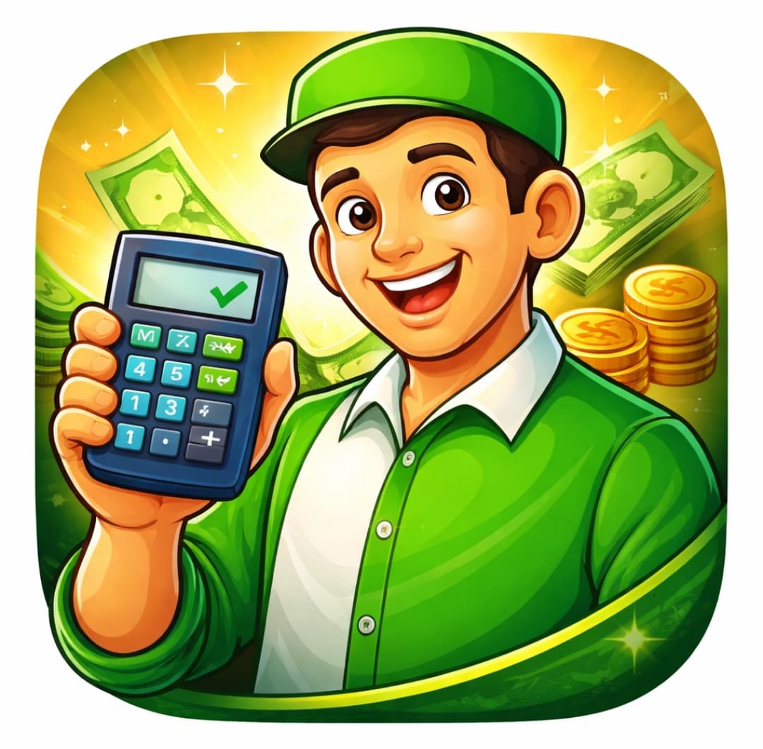 Character with calculator and money